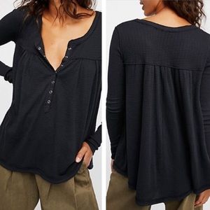 Free People Black Kai Henley Top Sz S